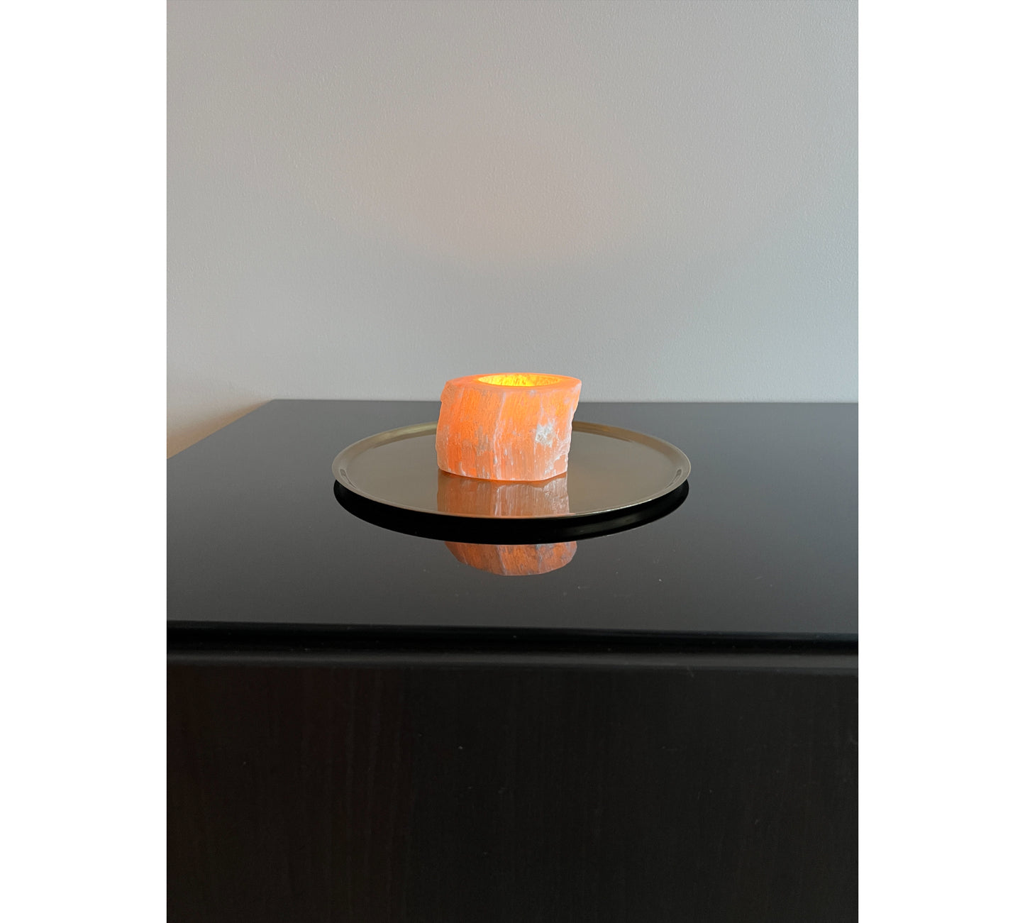 Salmon Selenite candle holder